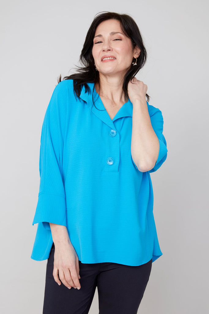 Azure Button Collard Blouse