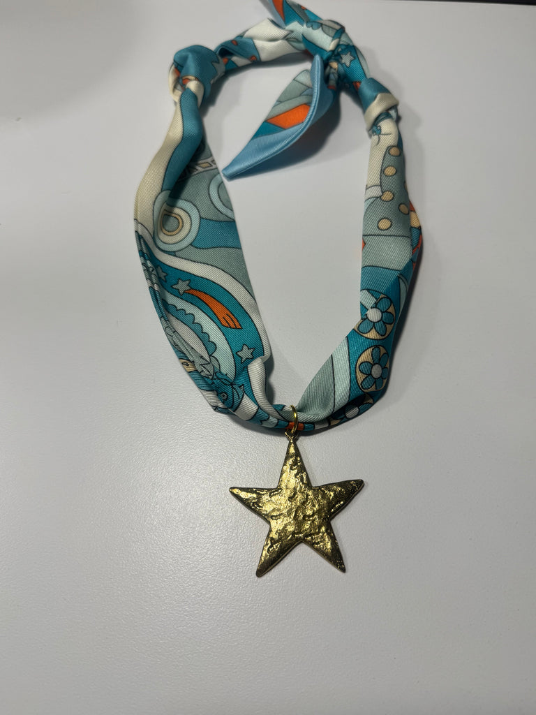 Teal/orange Star scarf necklace