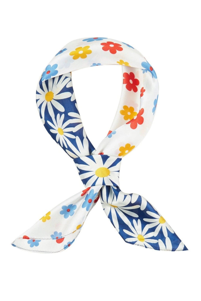 Navy flower silky scarf