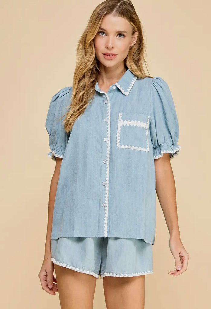 Chambray Stitched Shorts