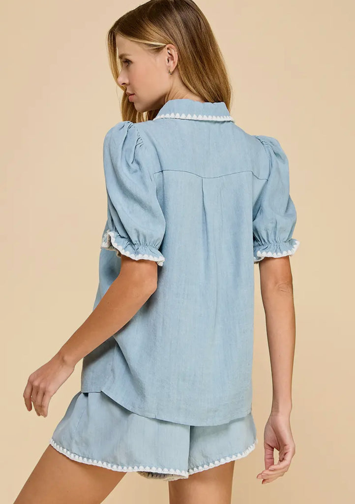 Chambray Stitched Blouse