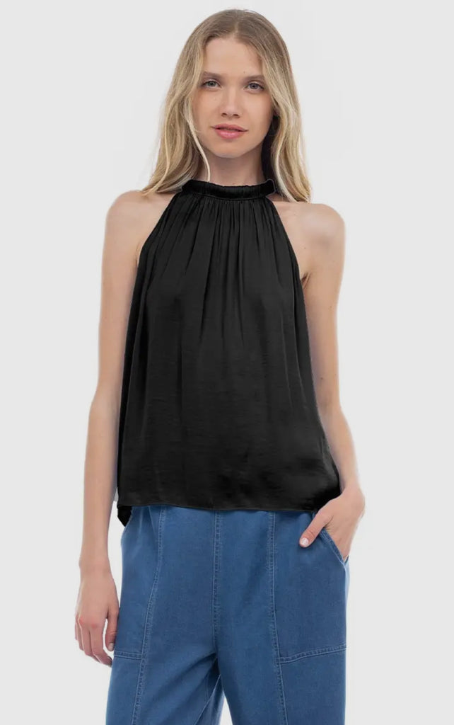 Black Shirring Halter