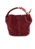 Burgundy suede small bucket bag