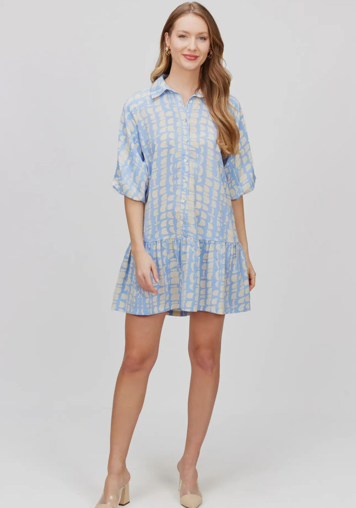 Blue Geometric Print Dress