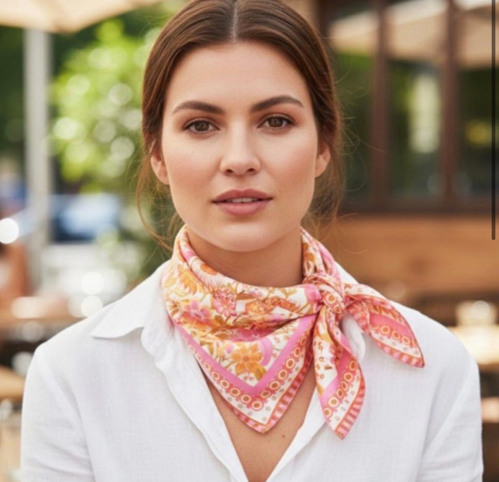Retro floral silky scarf