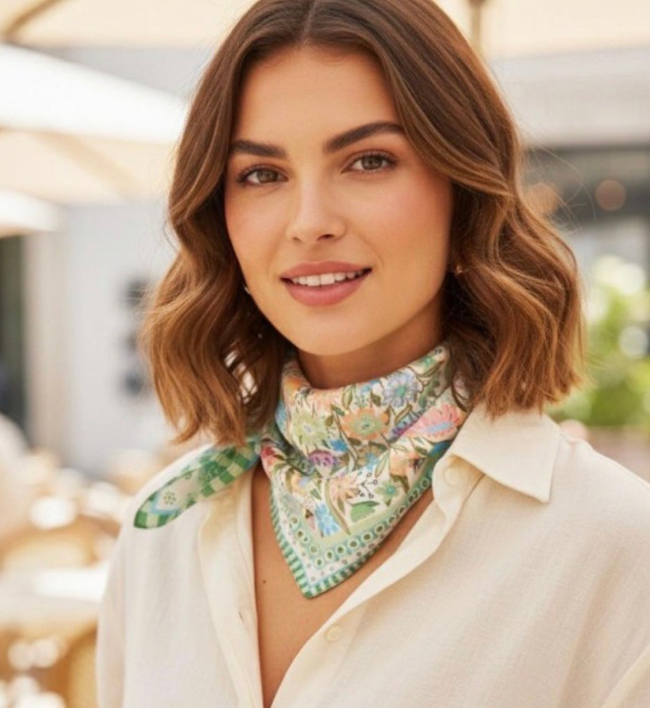 Green floral Silky scarf