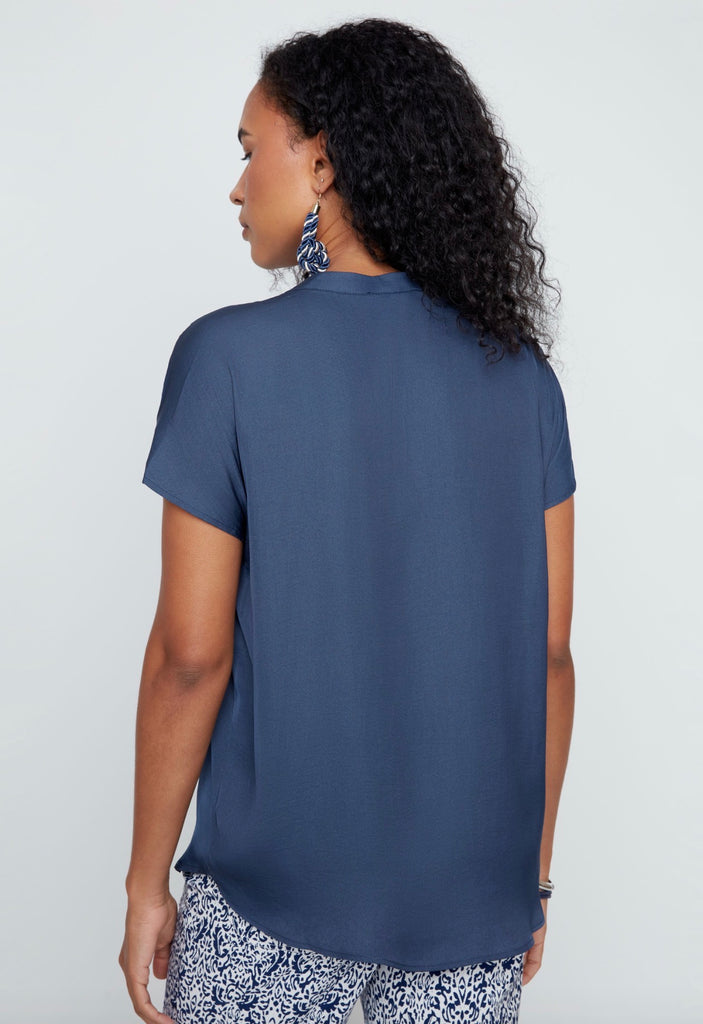 Indigo V neck blouse