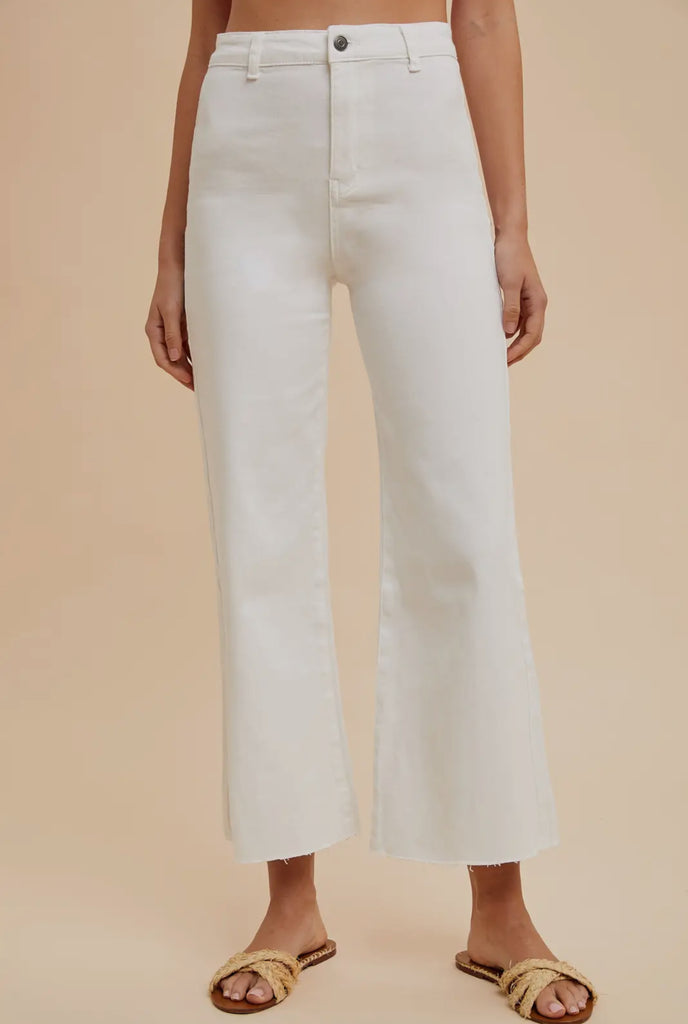 White wide leg cropped jeans