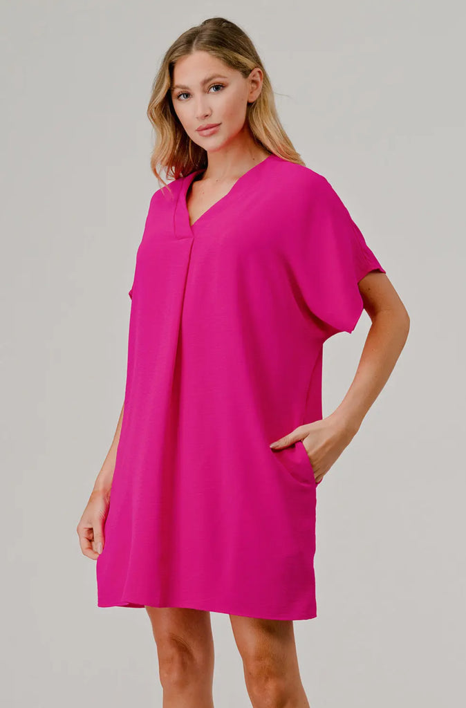 Pink Short Sleeve Shift Dress