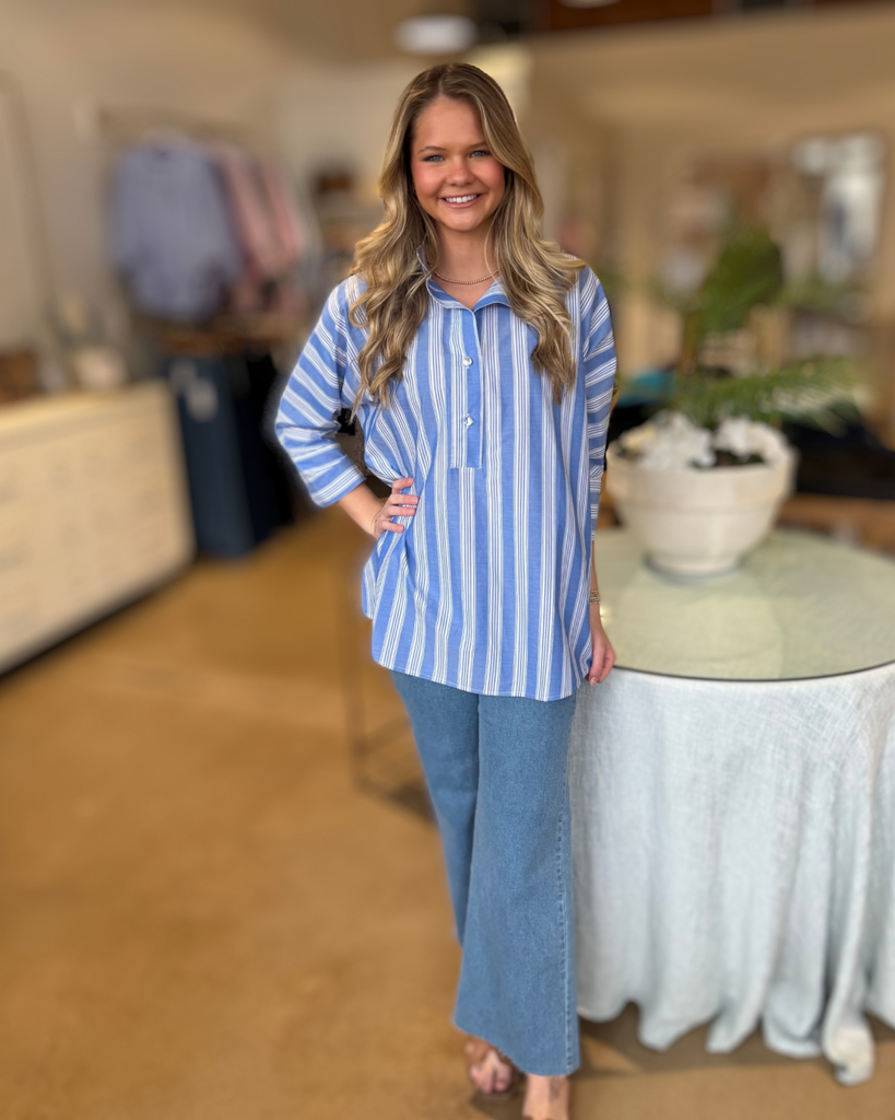 Blue Stripe Poplin Blouse