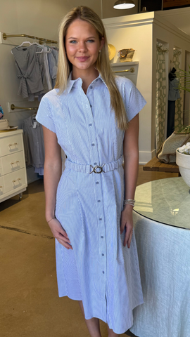 Blue Striped Midi Dress