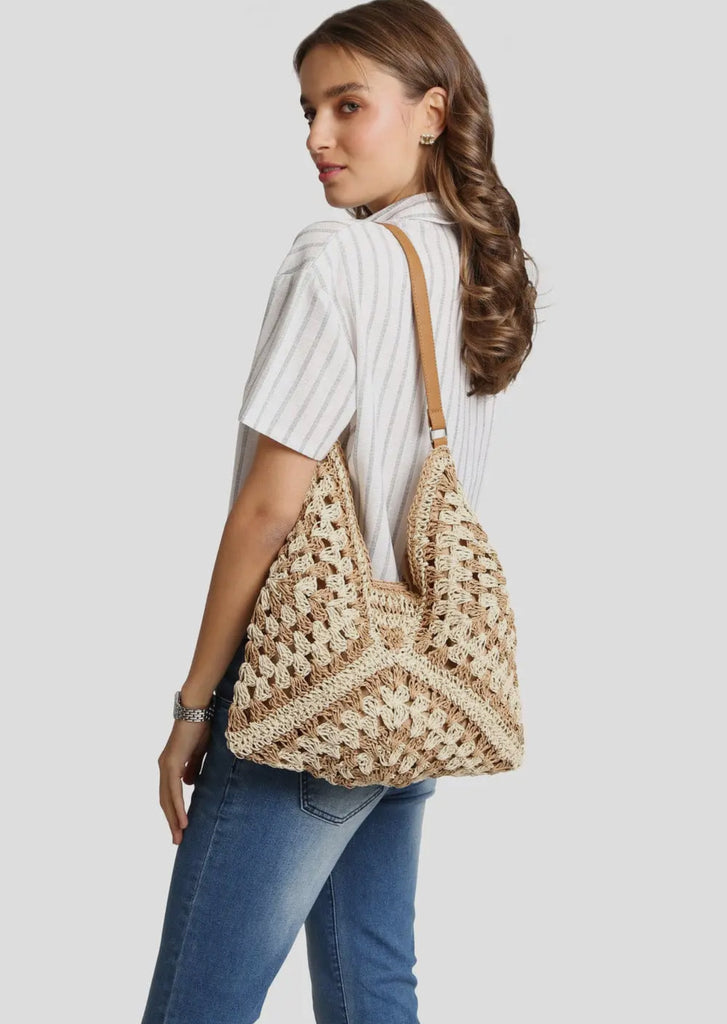 Khaki/taupe straw hobo