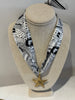 Black/white print star charm scarf necklace