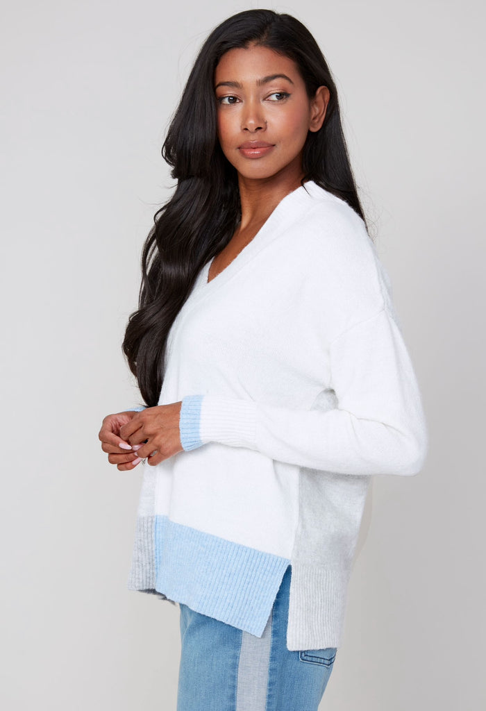 Heather Blue Block Sweater