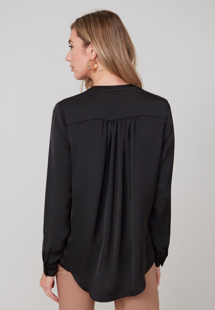 Black V neck button Blouse