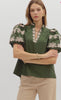 Olive embroidered blouse