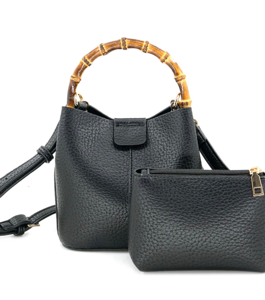 Small black bamboo handle bag