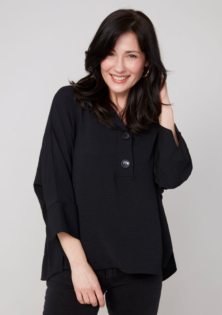 Black Collard Button Blouse