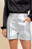 Silver Faux Leather Shorts