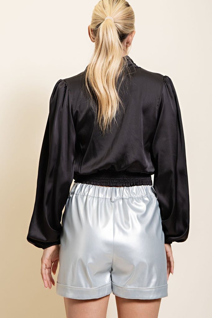 Silver Faux Leather Shorts