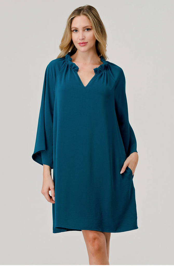 Teal Bell Sleeve Shift Dress