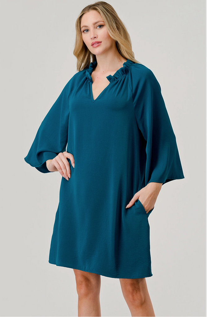 Teal Bell Sleeve Shift Dress