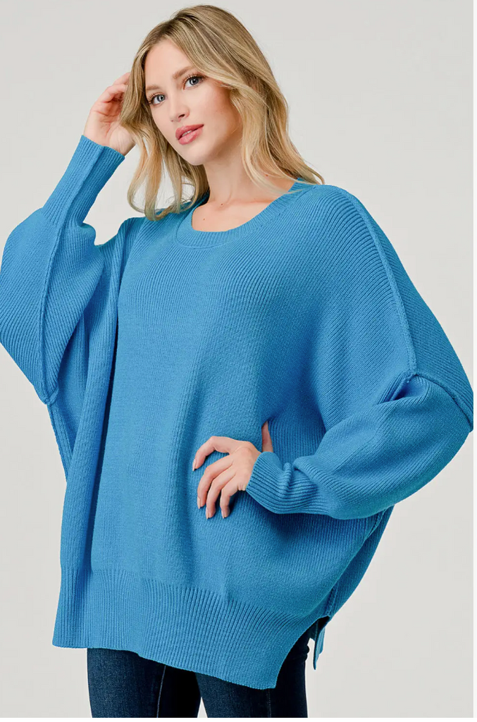 Blue Reverse Seam Pullover Sweater