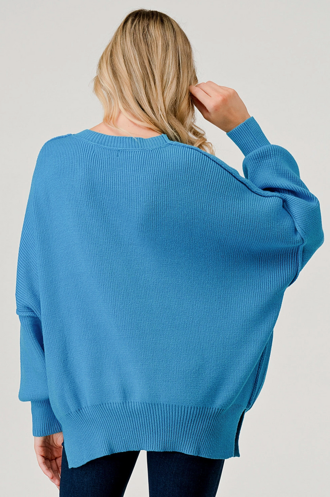 Blue Reverse Seam Pullover Sweater