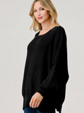 Black Reverse Seam Pullover Sweater