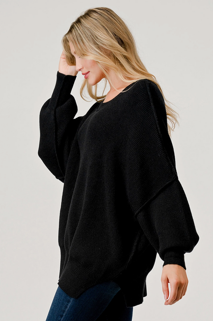 Black Reverse Seam Pullover Sweater