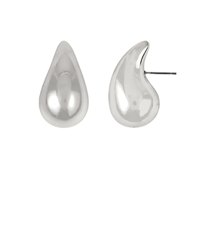 Silver Puffy Teardrop Earrings