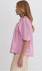 Pink Button Up Ruffle Blouse
