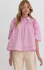 Pink Button Up Ruffle Blouse