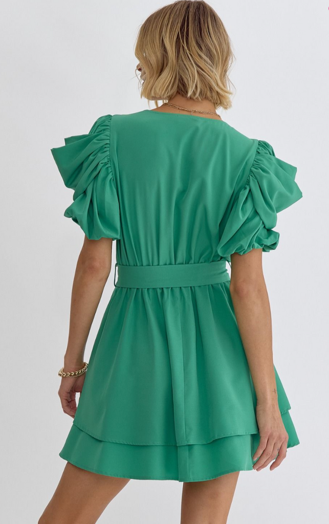 Green Short Sleeve Tiered Dress