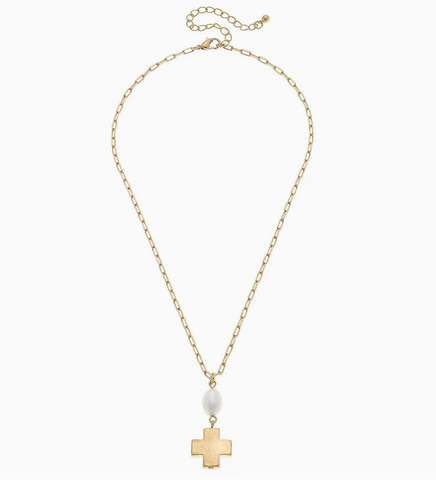 Gold Chunk Cross and Chain Necklace