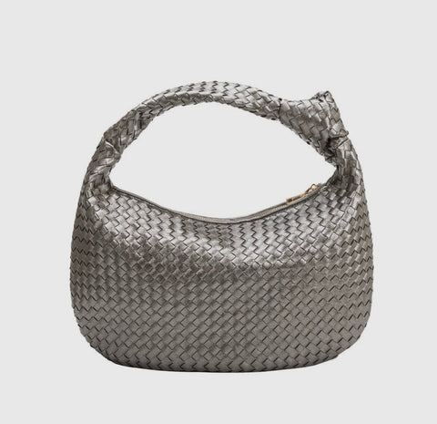 Taupe woven satchel bag