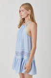 Blue Lace Trim Halter Dress